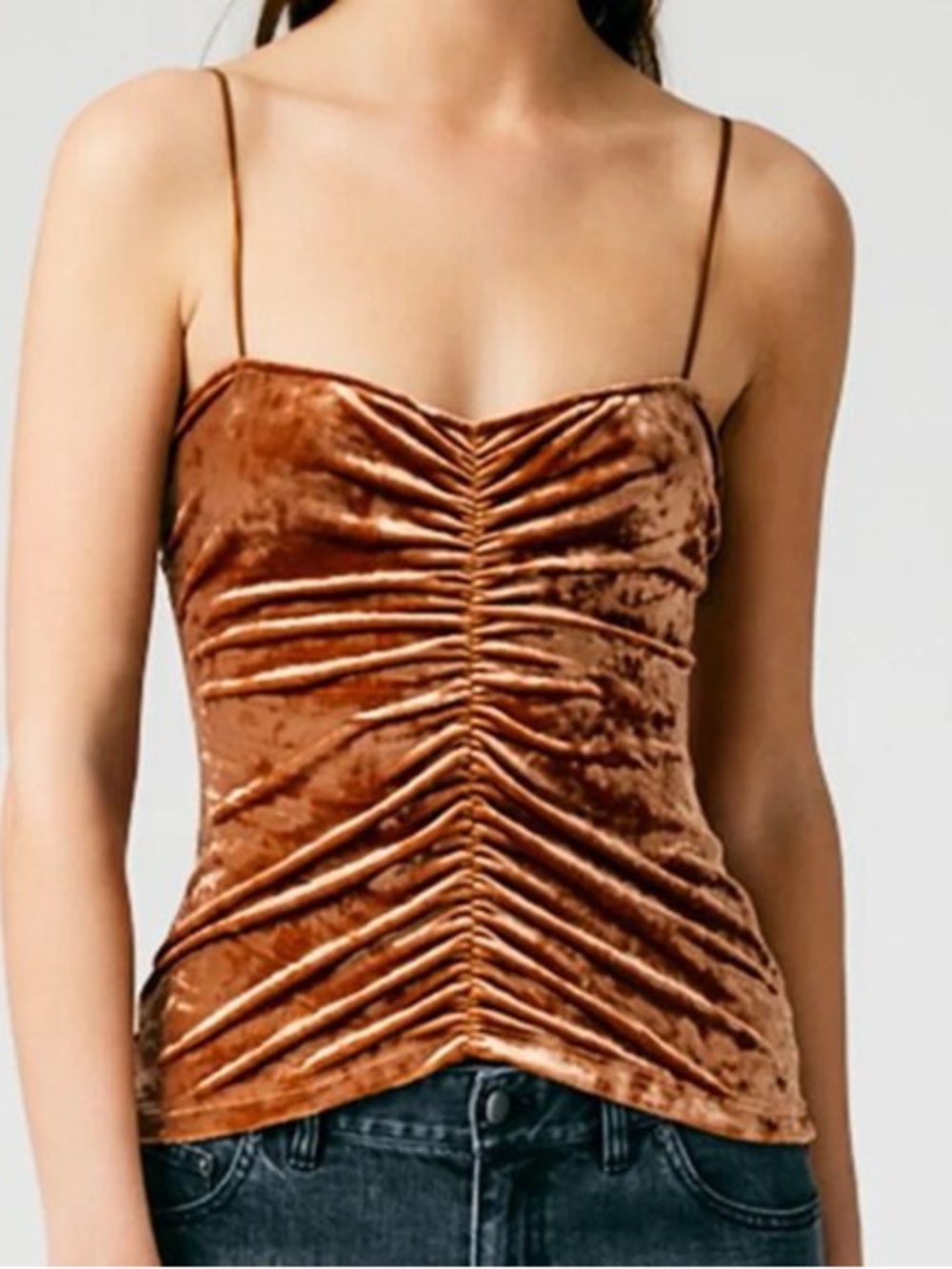 TIBI Velvet Ruched Cami Top in Burnt Copper XLARGE